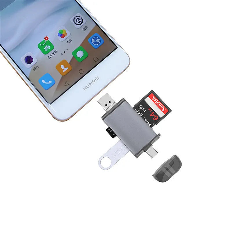 Grwibeou T-933 6-in-1 OTG card reader in black for computers and mobile phones