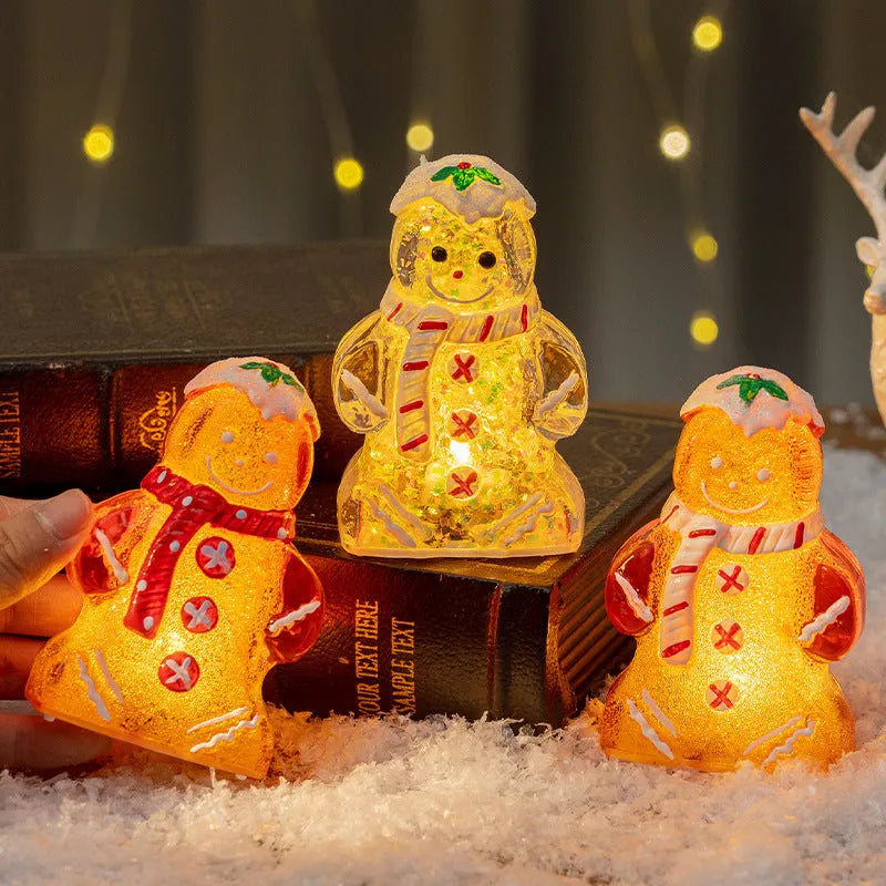 Glowing gingerbread man Christmas ornament with choice of scarf colours on Christmas tree branch