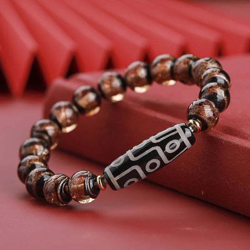 Chinese coloured glaze bracelet with ancient five-colour pattern and year snake lucky beads