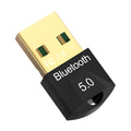 Black USB Bluetooth 5.0 adapter for desktop and notebook computers with 20m range