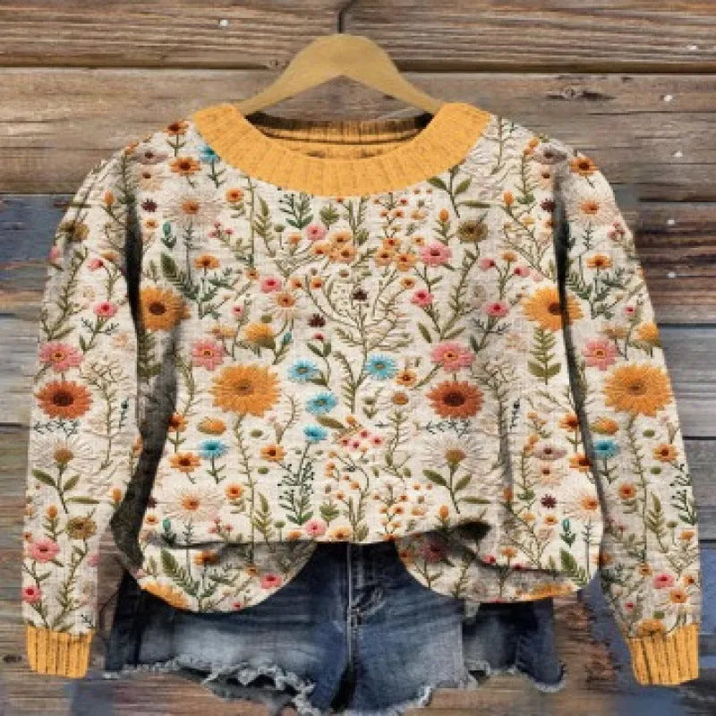 Women's little flower digital print round neck sweater in a colour from the YPM935 range.