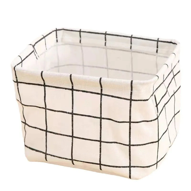 Foldable Oxford cloth desktop storage basket, 20x14x16cm, shown in a pastoral pattern from sixteen colour options.