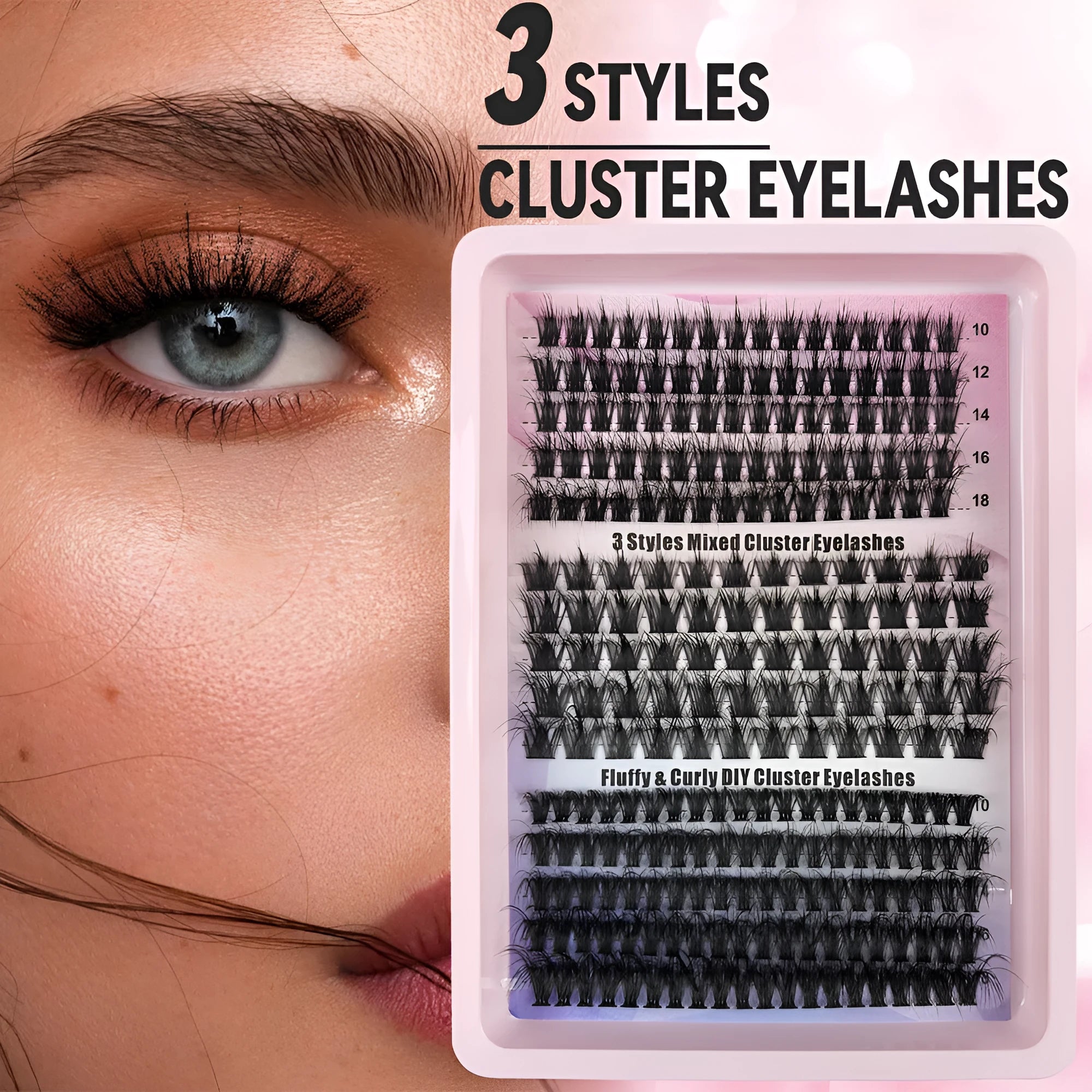 Large mixed false eyelash set in storage box with multiple style options