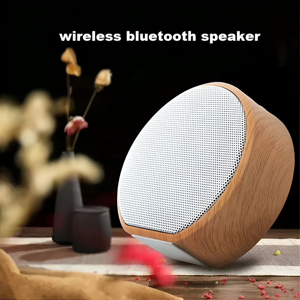 A60 wood grain wireless Bluetooth speaker in black with wood finish, 83x80x34 mm, 3W speaker