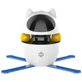 White electronic interactive cat toy with elastic rope attachment on flat surface