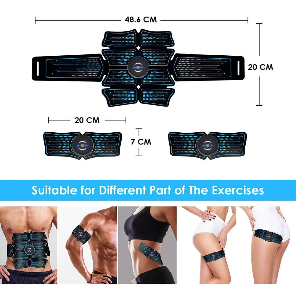 EMS abdomen muscle stimulator with belly belt and two arm belts, USB rechargeable, black