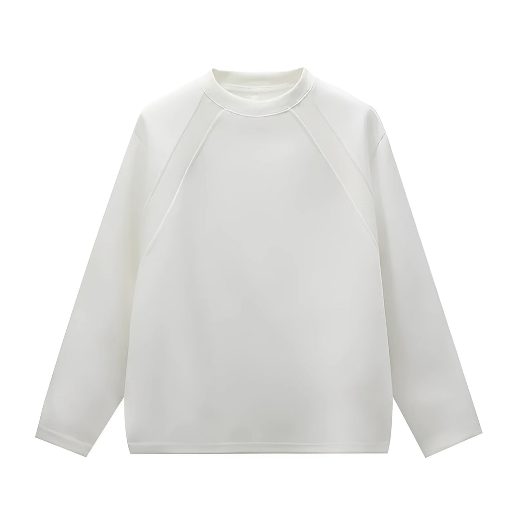 Loose fit long sleeve round neck pullover sweater in solid colour, available in white, black, and grey, sizes M to 5XL.