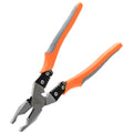 Orange multi-function wire cutter pliers with chrome steel head and textured plastic grips.