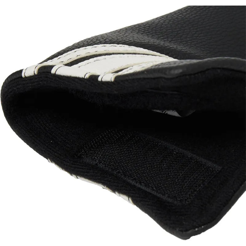 Black PU leather golf push rod sleeve for storing club head covers.