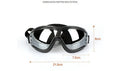 Black dog goggles with PC lens and PVC frame, one size for large dogs, waterproof and windproof.