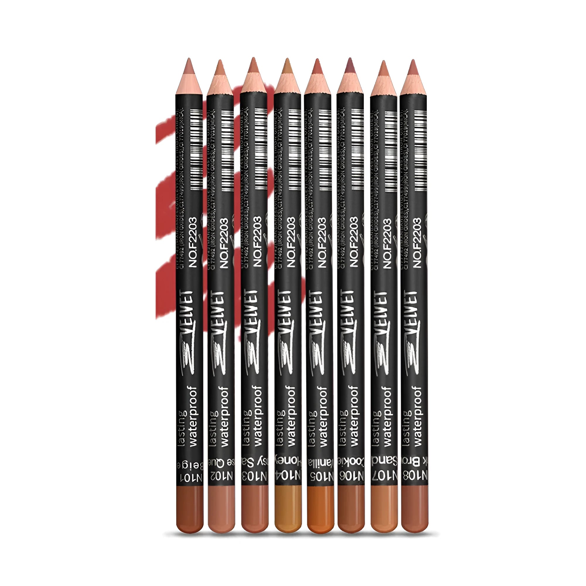 Matte wood effect lip liner pencil in 14 shades showing precise tip for application
