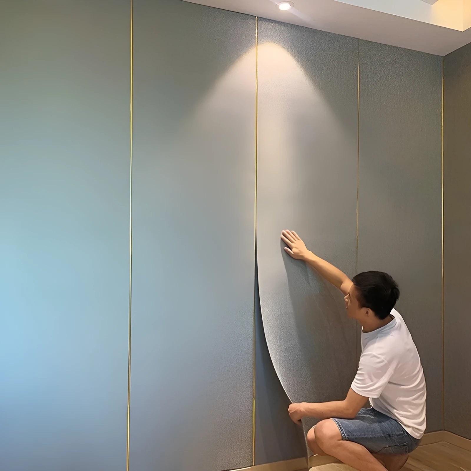 Linen self-adhesive waterproof seamless wall cloth in beige colour for whole house modern minimalist decoration