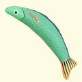 Green, orange and yellow plush catnip fish toys with crinkle sound for indoor cat exercise
