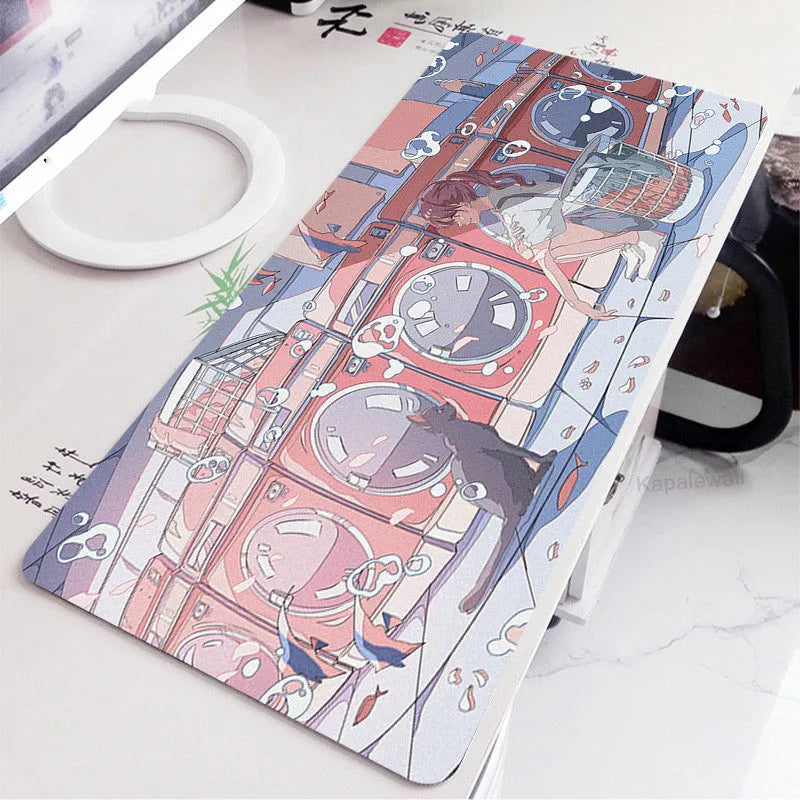 All black extra long mouse pad 300x800x3mm rubber cloth surface for keyboard and desk use