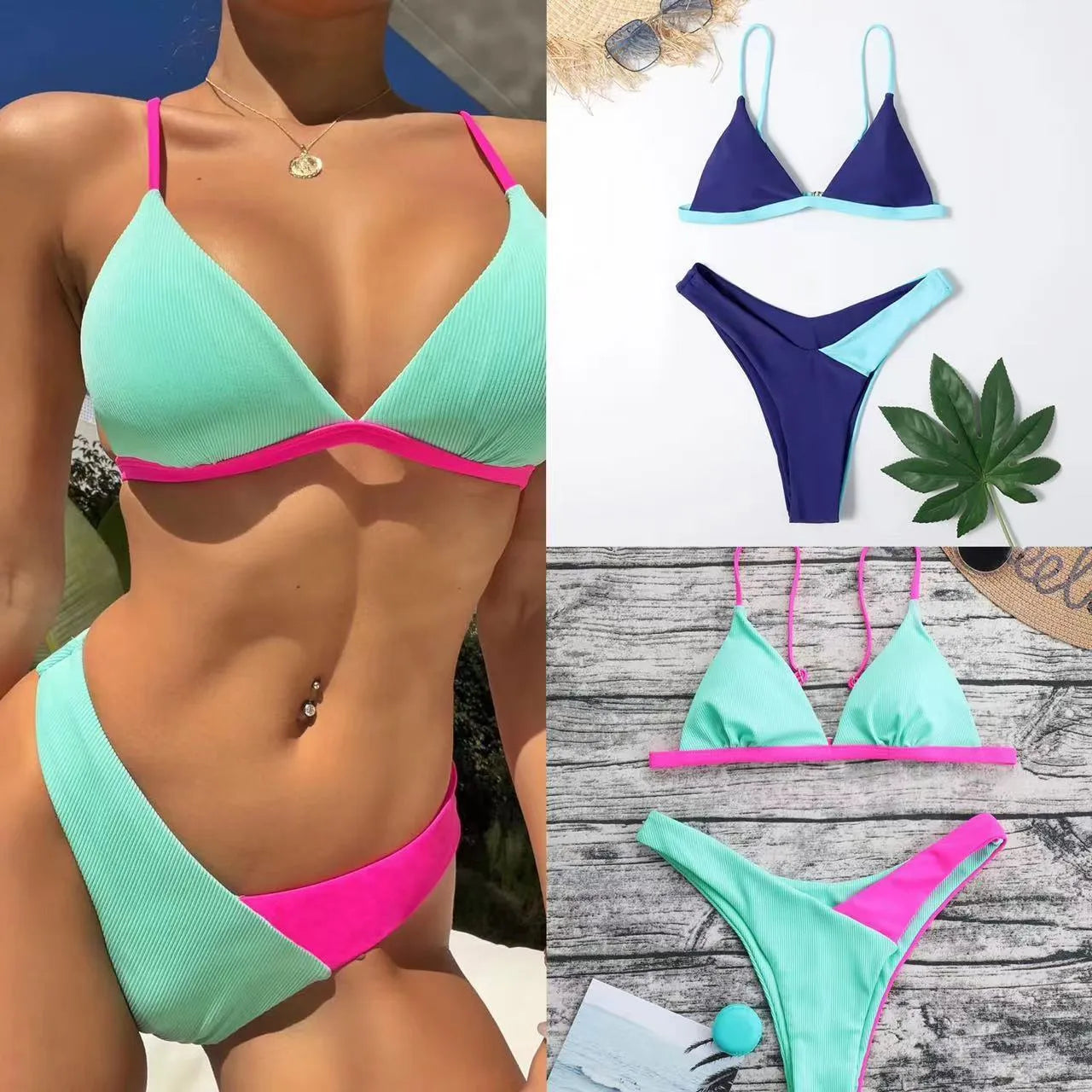 Women's two-piece nylon swimsuit briefs in pattern colour with European and American sizing