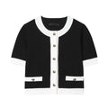 Polyester two-piece street fashion suit with round neck top and high-waisted trousers