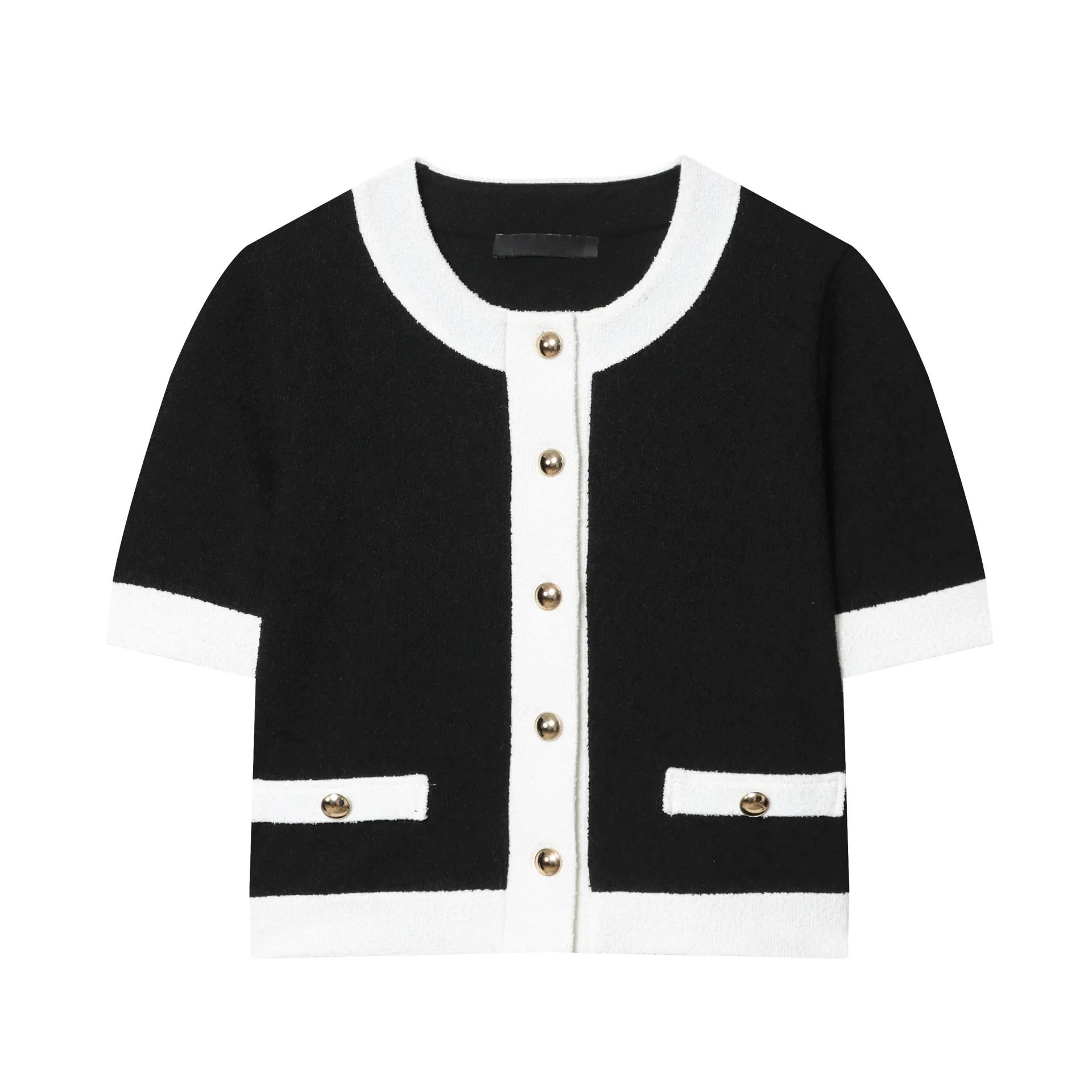 Polyester two-piece street fashion suit with round neck top and high-waisted trousers