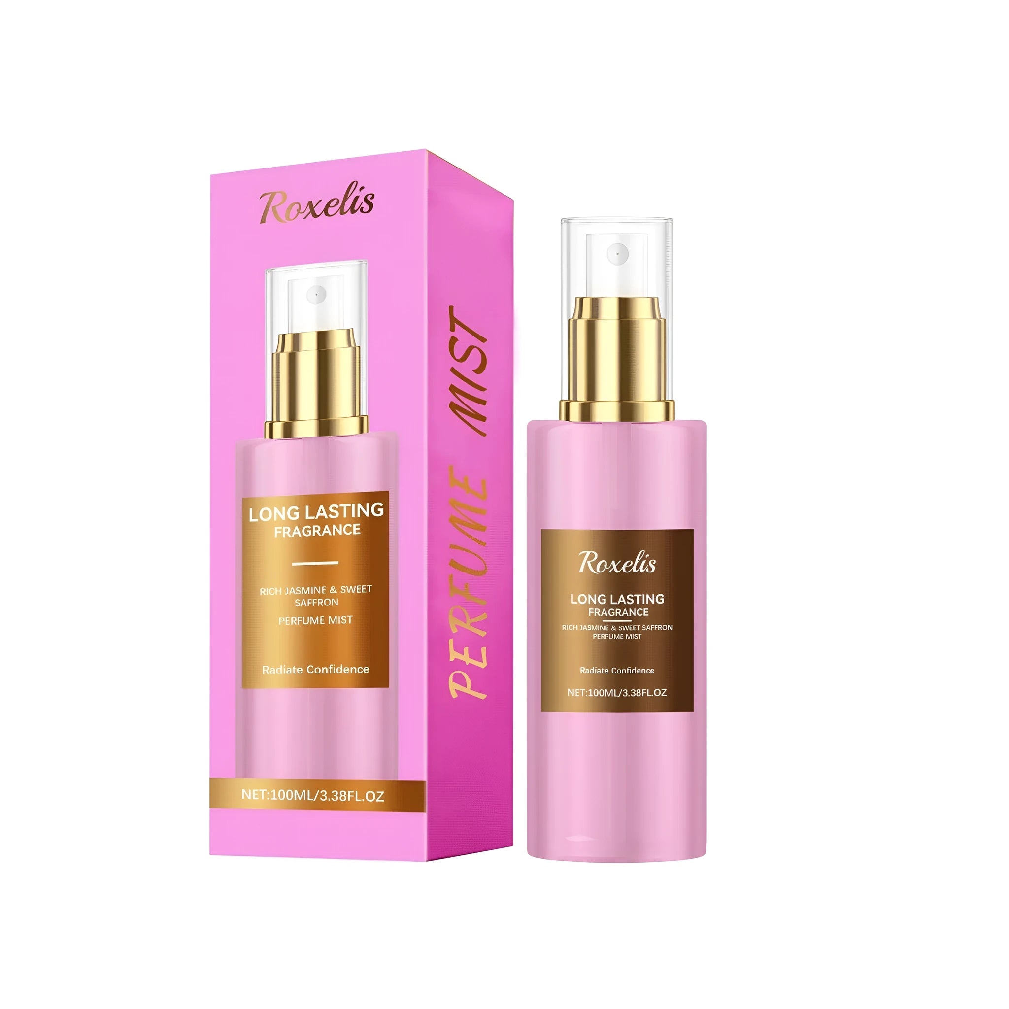 100ml body perfume spray bottle with jasmine and saffron extracts, 3.8x14.5cm size
