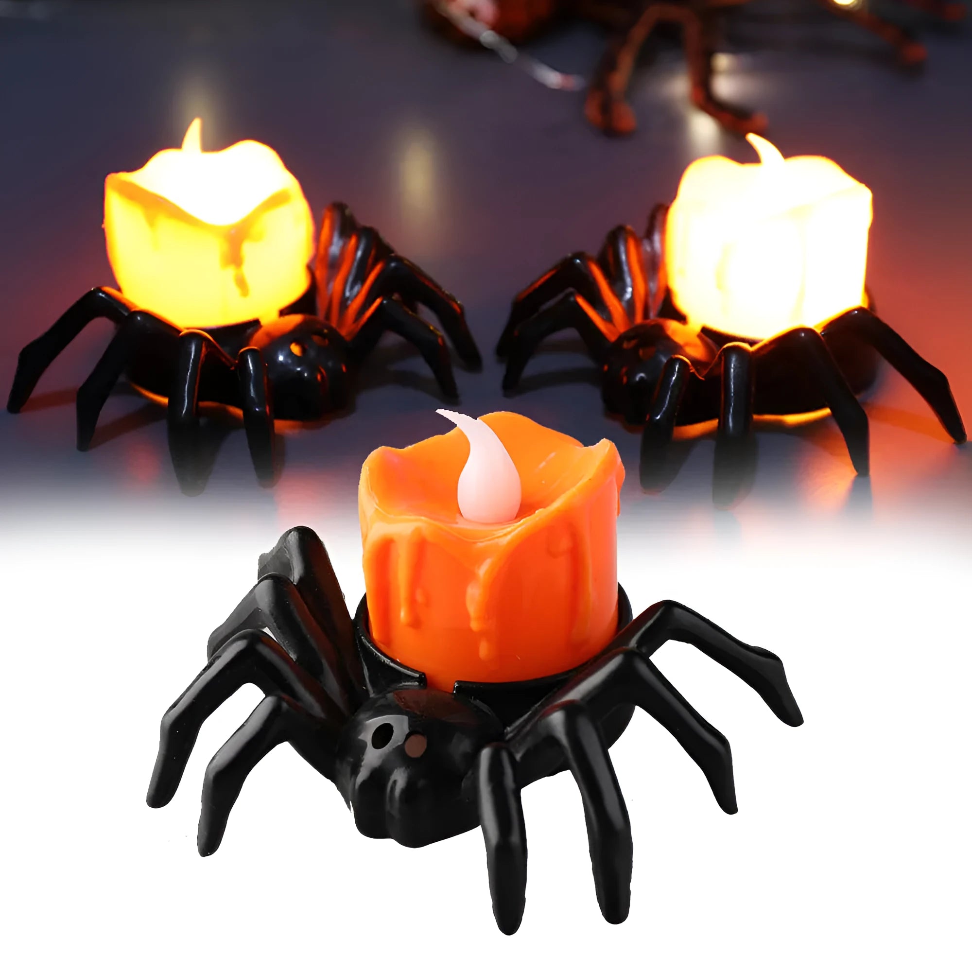 Plastic Halloween spider candlestick ornament with battery compartment