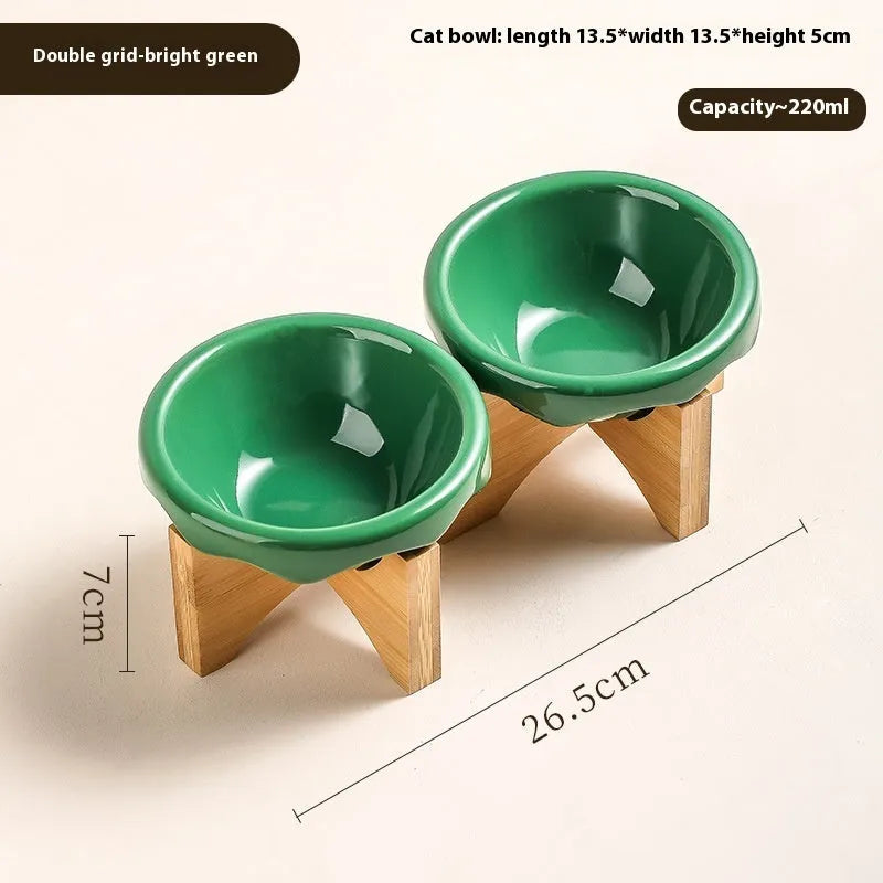 Porcelain cat bowl in matte purple single-grid design on a flat surface