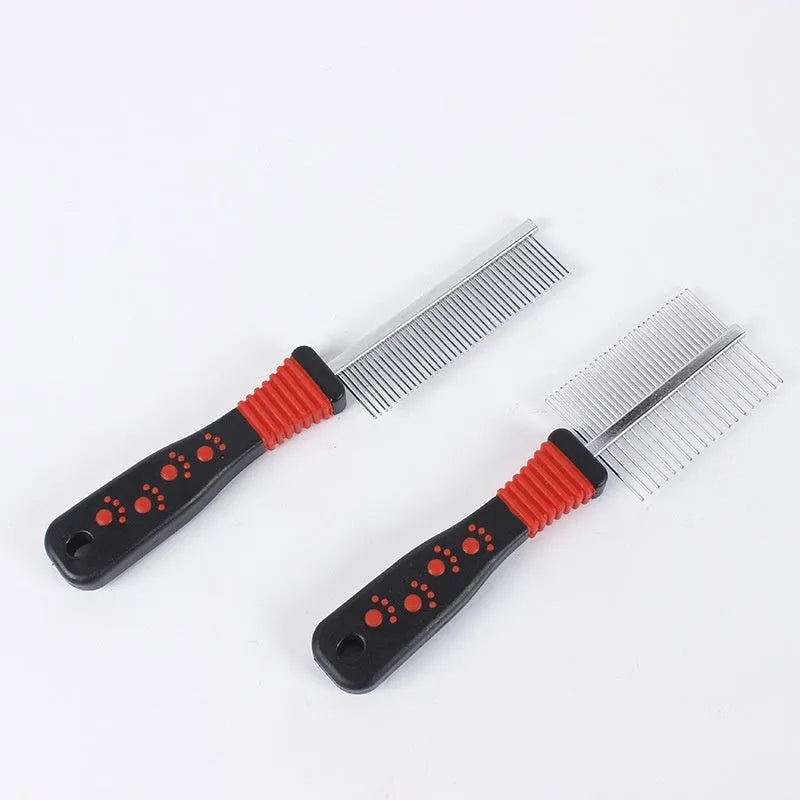 Pet open knot double row density comb with stainless steel needles for dog grooming and massage