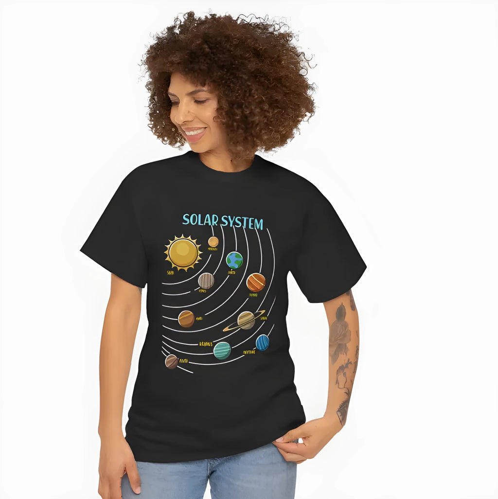 Black cotton short sleeve T-shirt with round neck and straight pullover cut, men's and women's sizes S-XXL