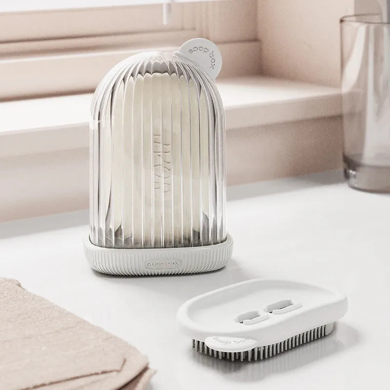 Fashion creative travel soap holder in cream white PET material, lightweight soap dish for bathroom or travel use
