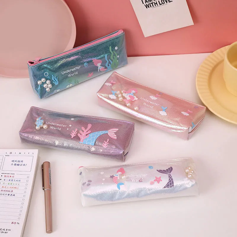Korean style mermaid pencil case in pink colour, made from EVA material with large capacity 20x8cm