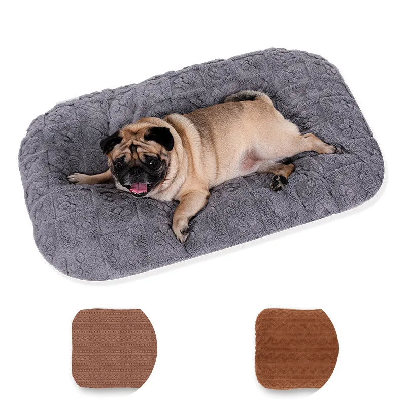 Flannel pet bed soft plush sofa in grey with thick cushion for dogs and cats