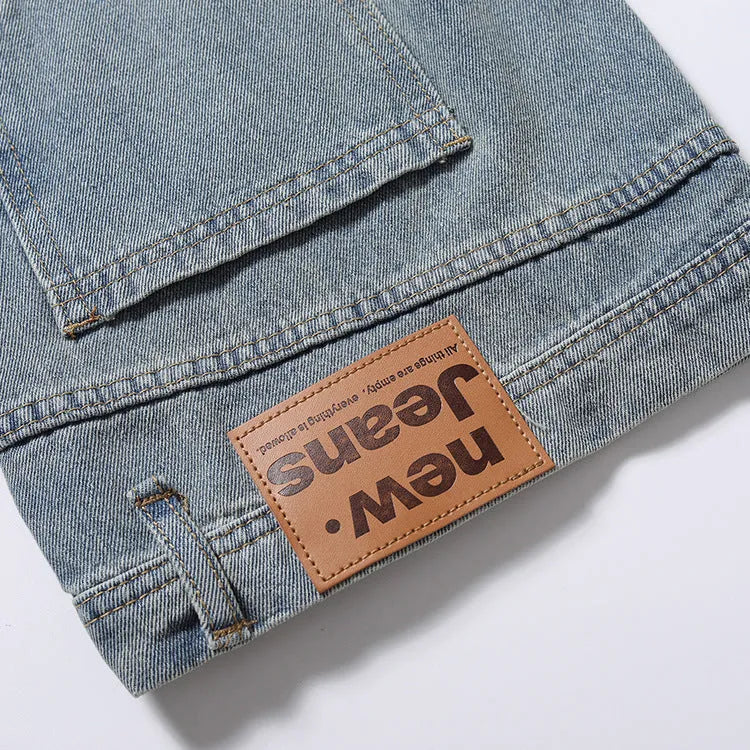 Men's blue reverse wear loose jeans in cotton denim with relaxed fit