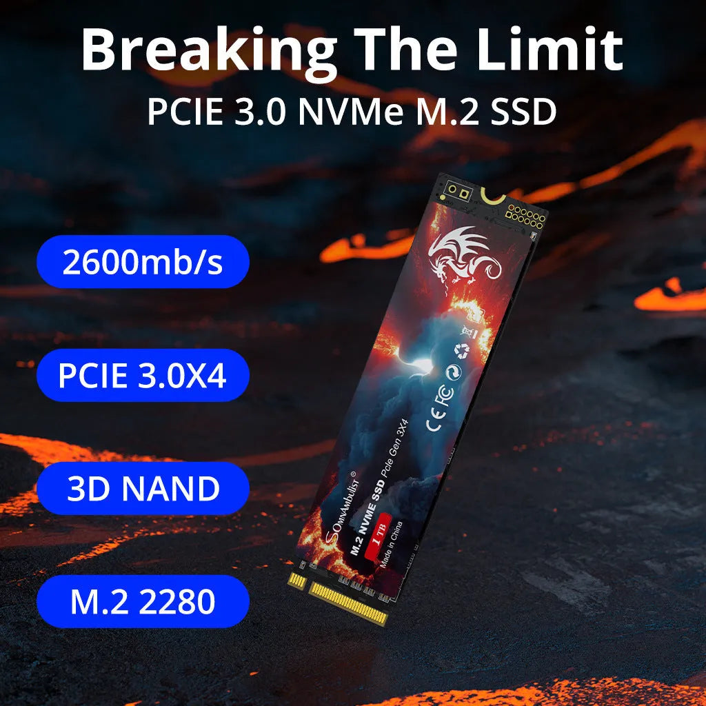 M.2 2280 form factor NVMe solid state drive for desktop computer installation.
