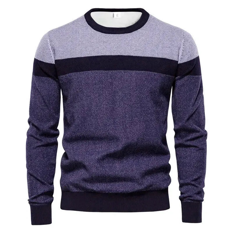 Men's regular fit 3D printed striped pullover with dimensional patch pocket in blue colour