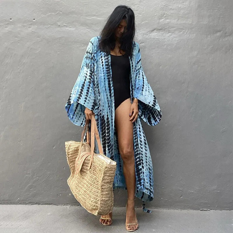 Women's loose cotton beach cover-up blouse in a solid colour from the DN0712 series.