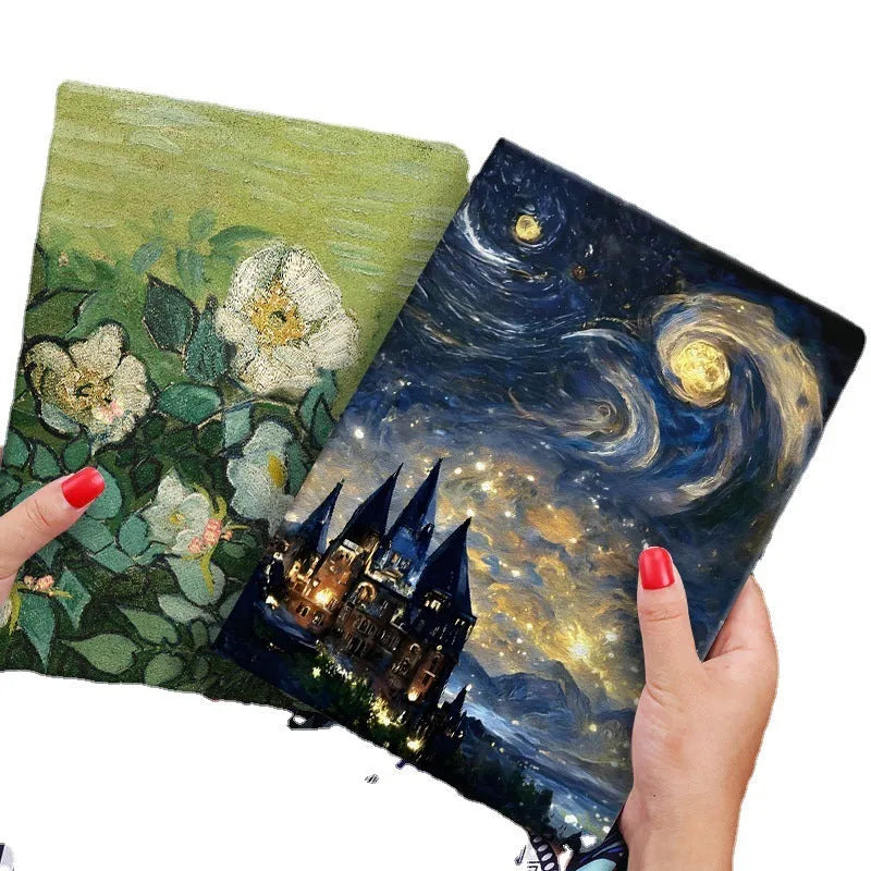 Handmade liquid silicone flip case for iPad in Apricot Flower colour with floral design.