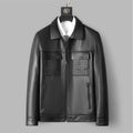 Genuine leather short lapels sheepskin jacket coat black men Korean-style front view