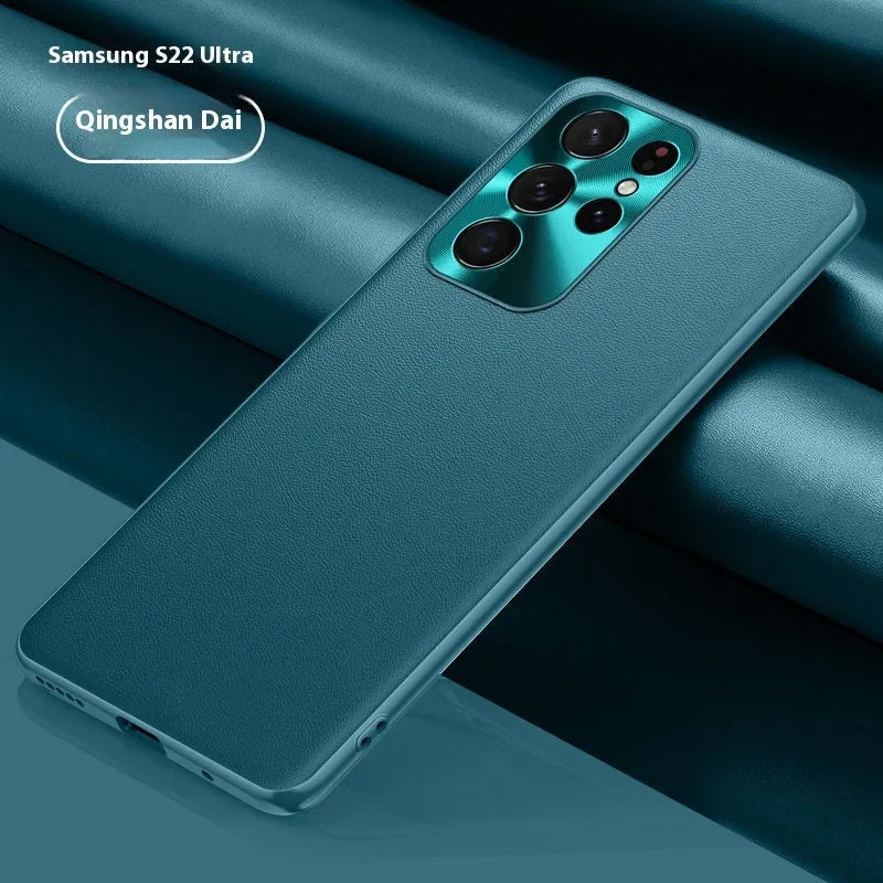 Plain leather texture TPU phone case with metal lens patch for Samsung Galaxy, Athens Black colour