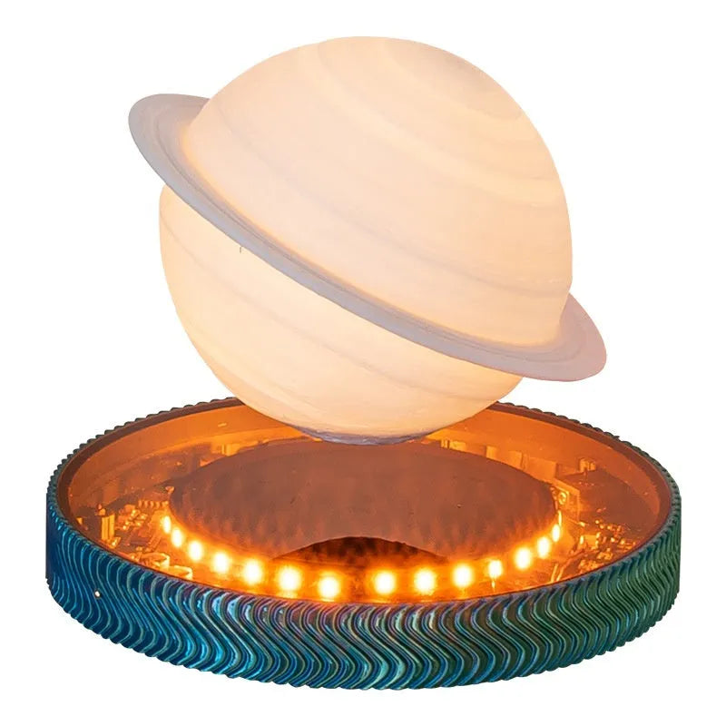 Modern magnetic suspension decorative lamp in 3D printed moon, Saturn or bulb design with cool white LED light.