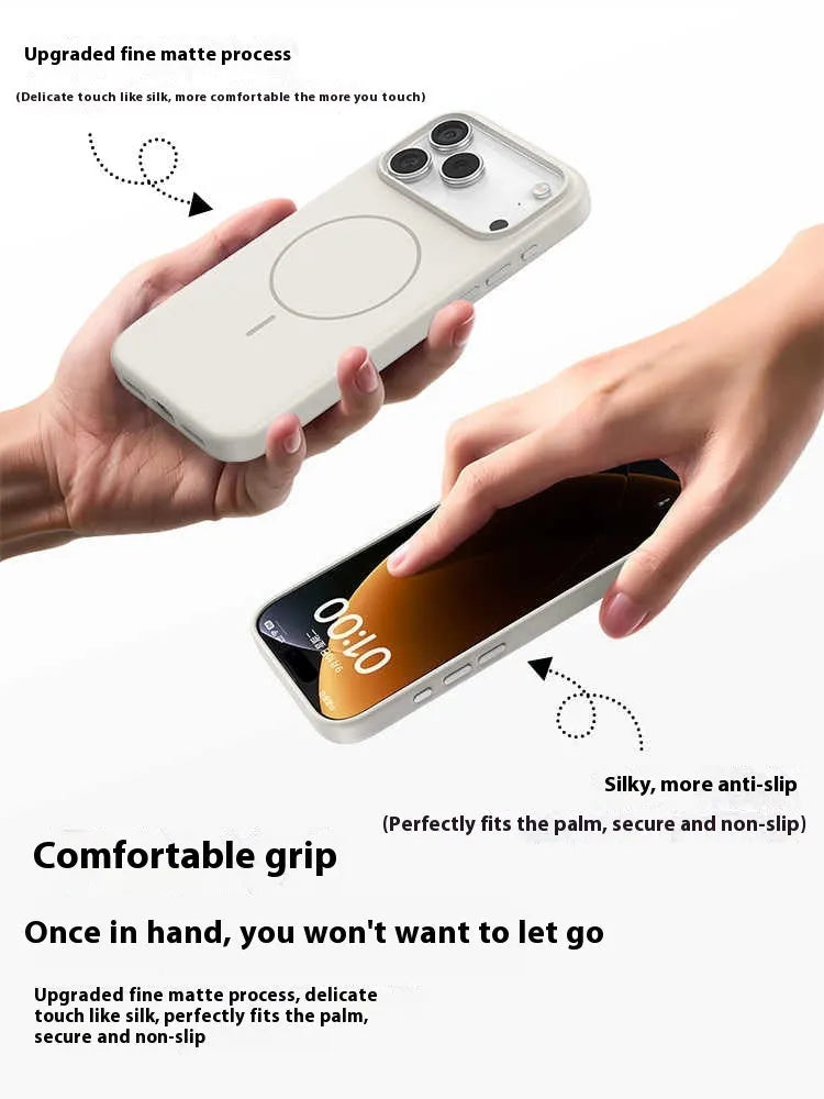 Frosted matte magnetic protective case for iPhone 17 series in black colour showing camera button protection