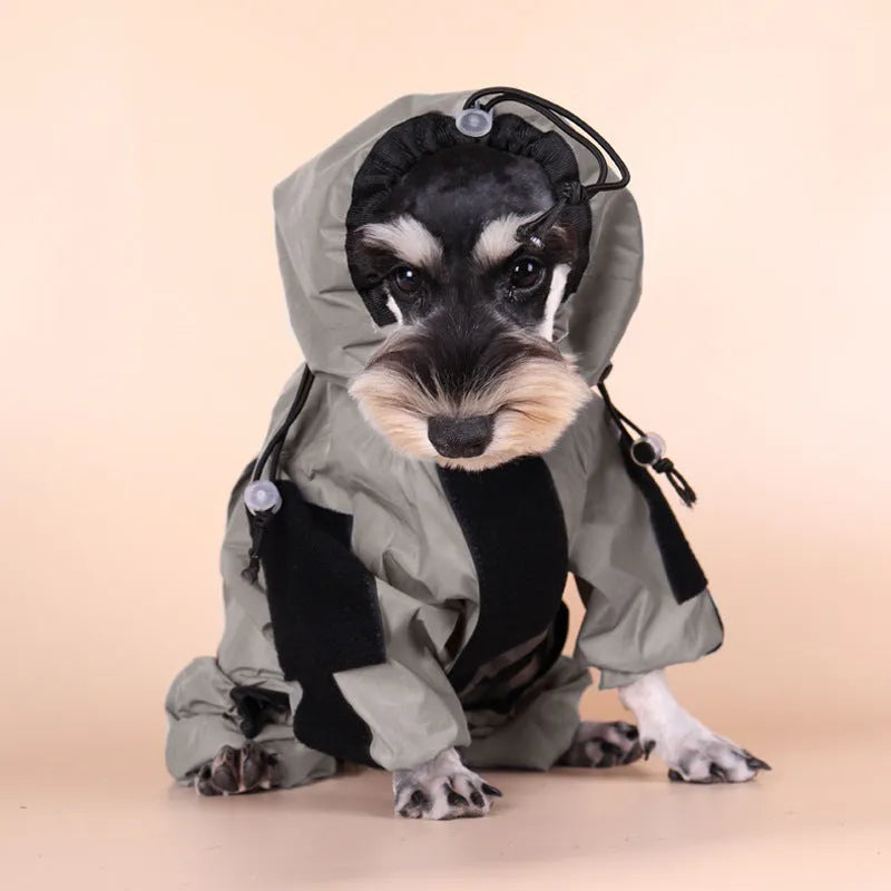 Silver reflective four-legged large dog raincoat made of PU coated polyester