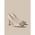 Women's French pointed stiletto high heels in creamy-white or black with rubber soles