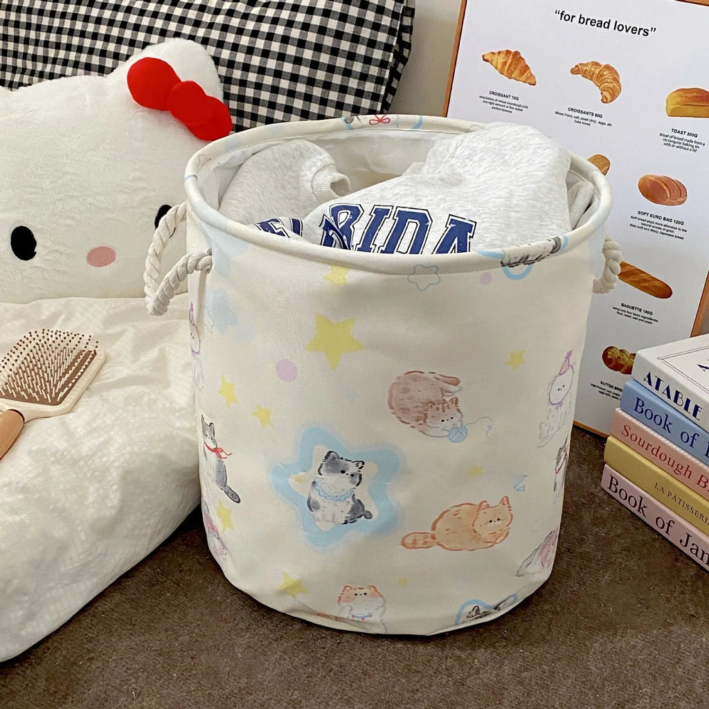 Foldable cotton laundry basket with bear design in modern simple style for bedroom storage