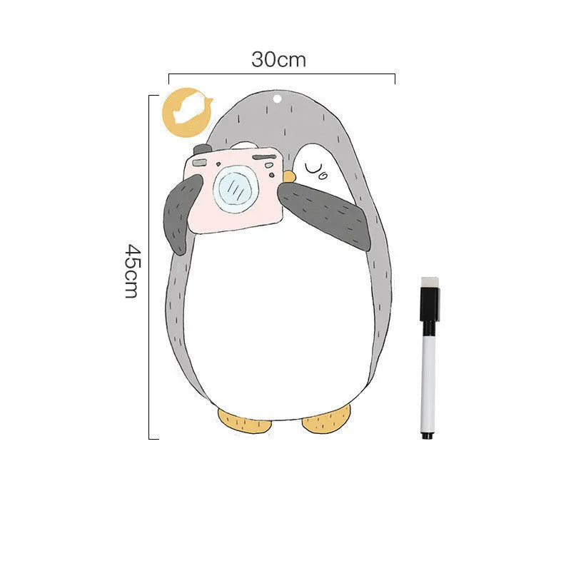 Nordic style penguin design refrigerator message board with soft magnet backing, 45cm wide by 30cm high