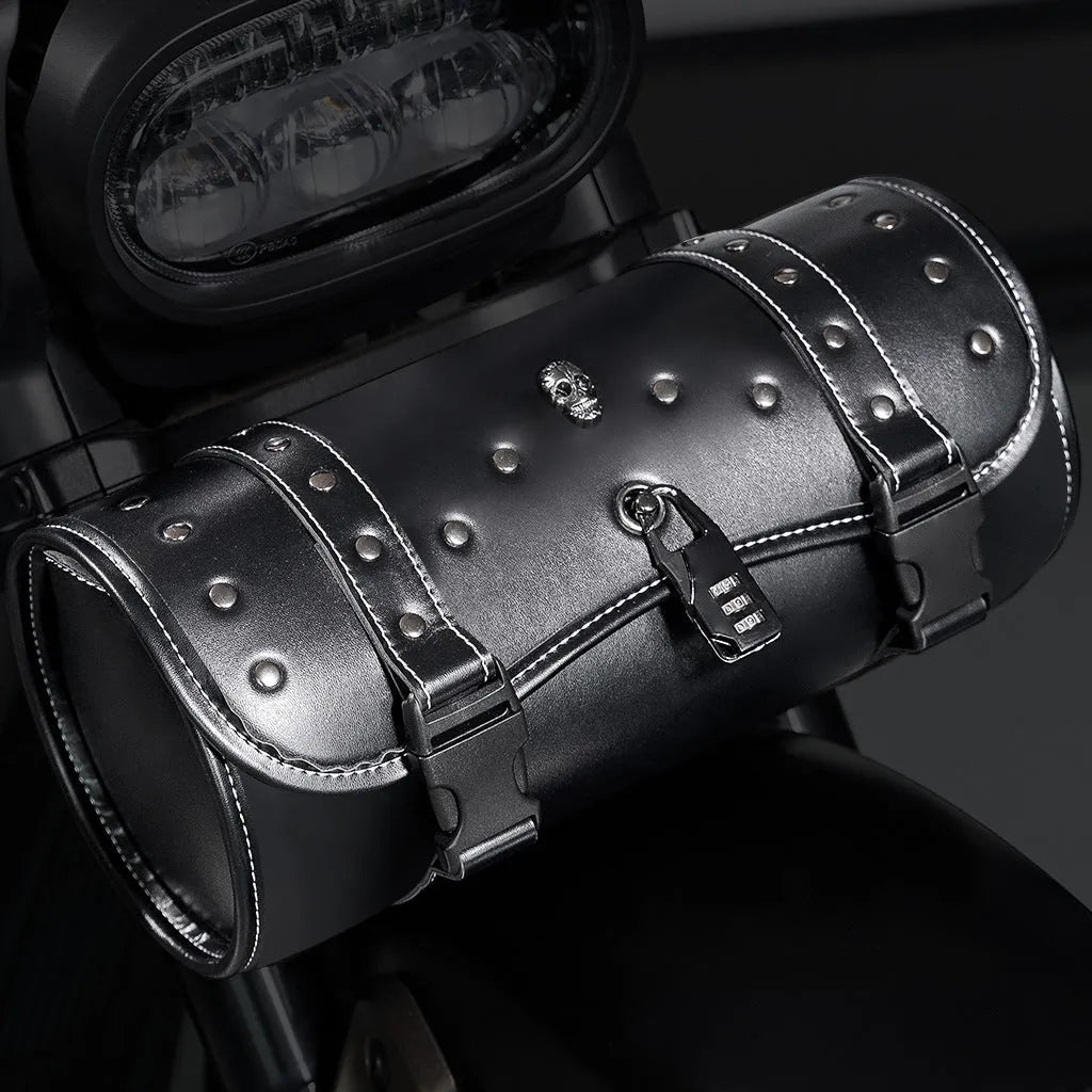 PU leather motorcycle pannier bag for side storage on bikes and electric scooters