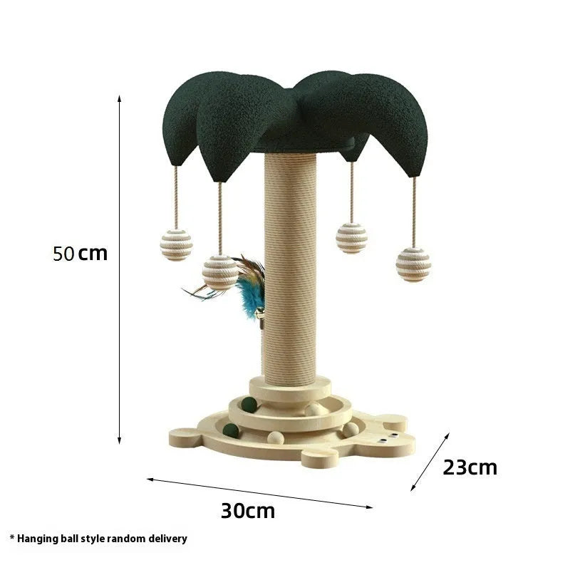 Solid wood cat scratching post with rotating sisal turntable in panda design pattern
