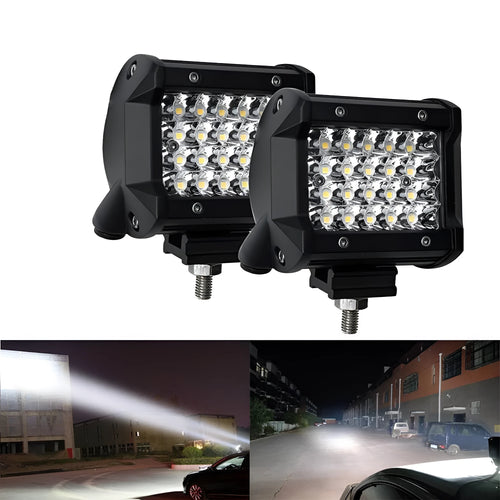 Black 4-row LED light bar with aluminium case and stainless steel bracket for vehicle mounting.