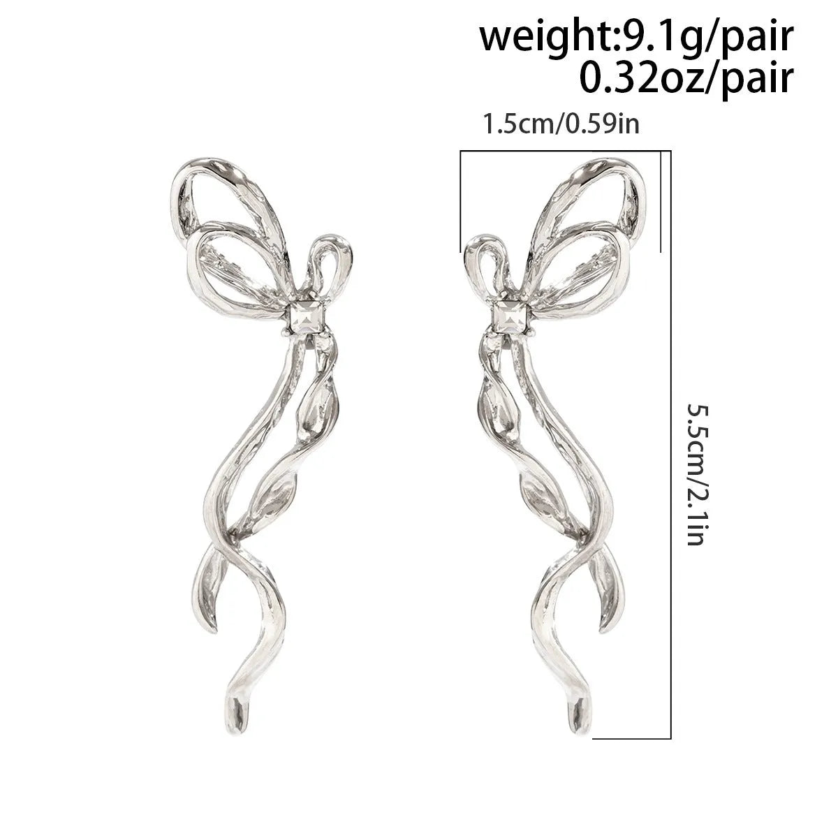 Alloy electroplated bowknot earrings in white K colour, women's fashion jewellery, bow shape stud earrings