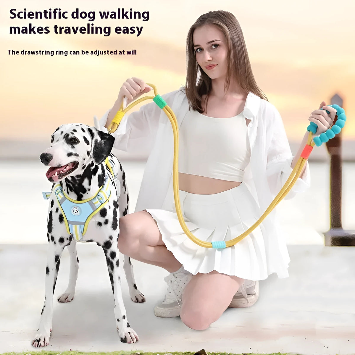 Non-slip nylon pet hand holding rope lead strap in mint green, grape purple, sea salt blue, pink, cherry red and lemon yellow