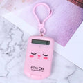 Creative cookie-shaped cute mini calculator with key ring in pink, blue, grey, and black colours
