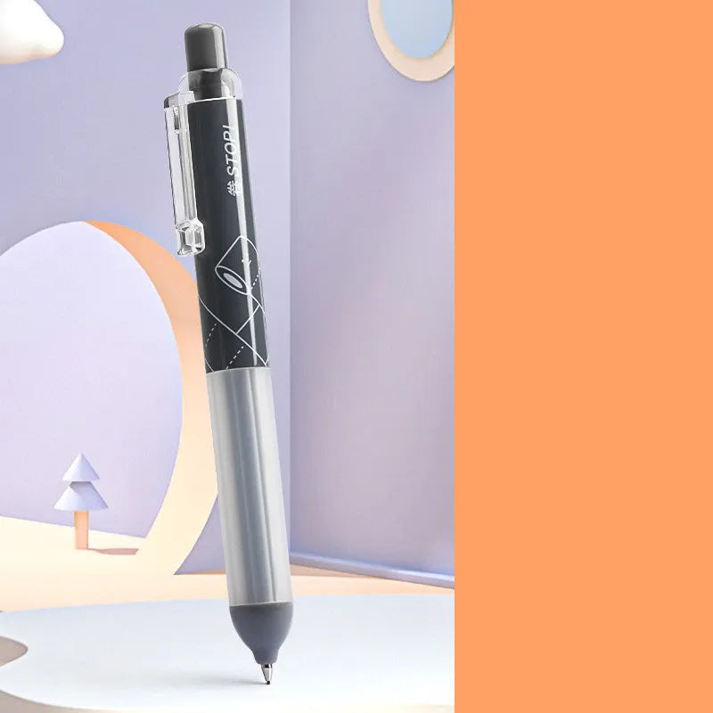 Black and white 0.5mm HB mechanical pencil with plastic barrel and minimalist design