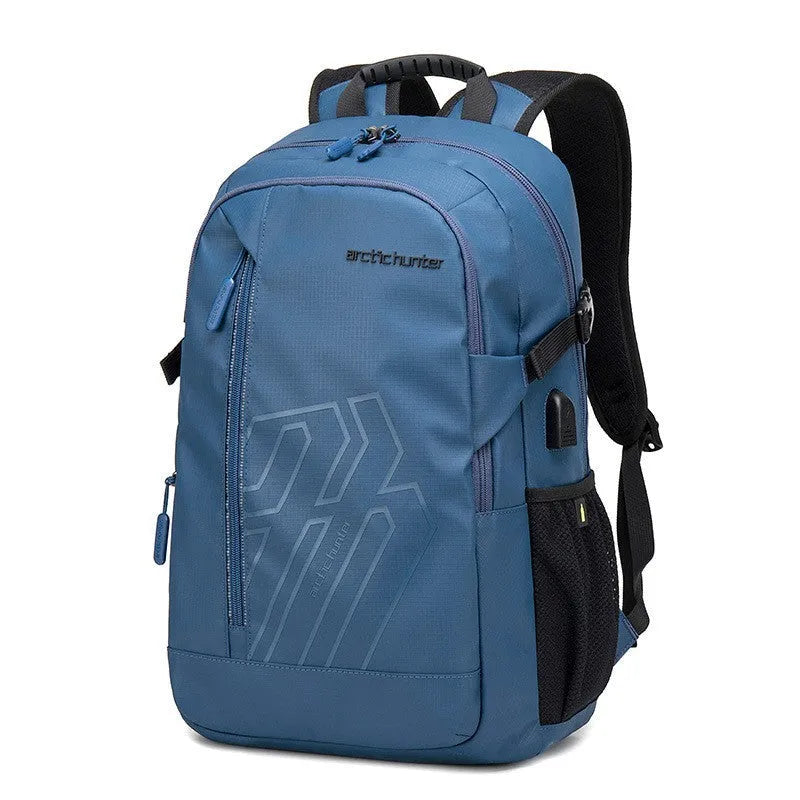 Casual plaid pattern 18-inch laptop backpack in polyester with curved shoulder strap
